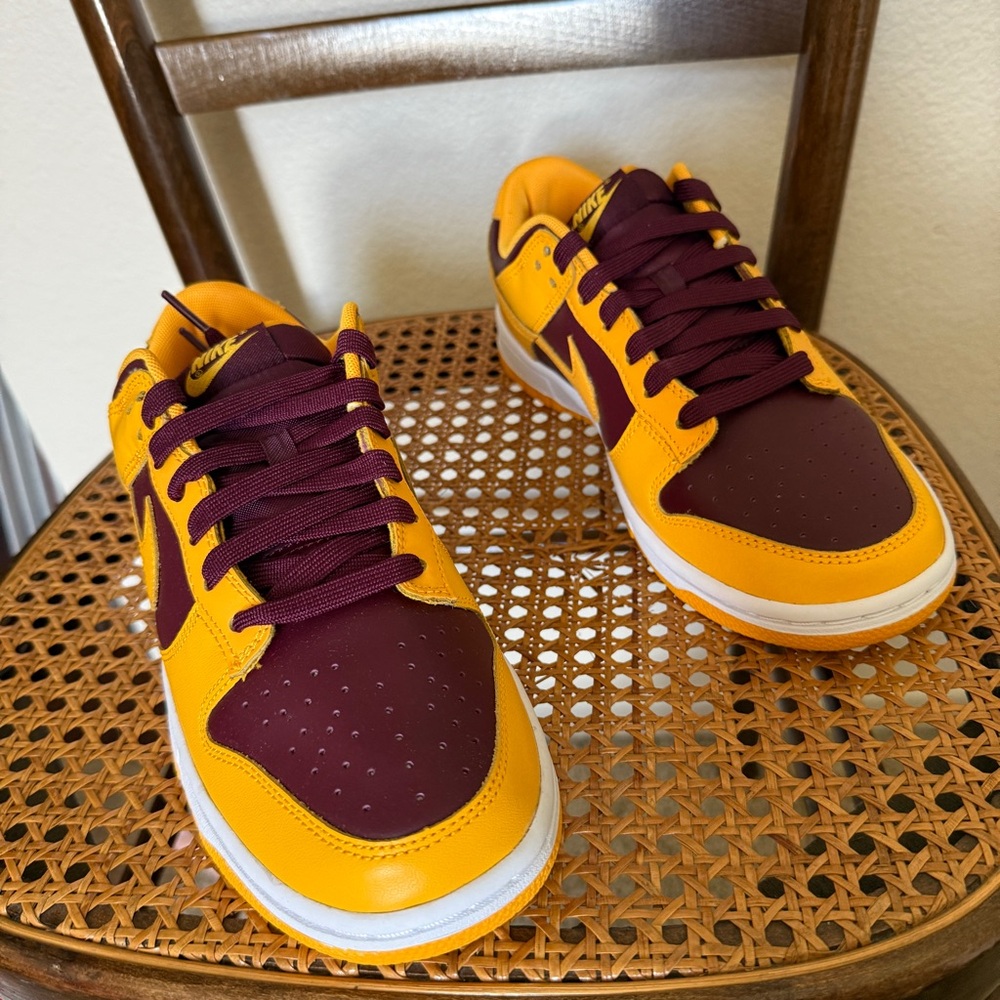 Nike Dunk Low Retro Yellow and Maroon Sneakers - Picture 4 of 6